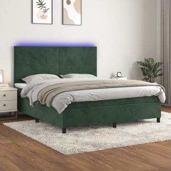 ARDEBO.de - Boxspringbett mit Matratze & LED Dunkelgrün 160x200 cm Samt