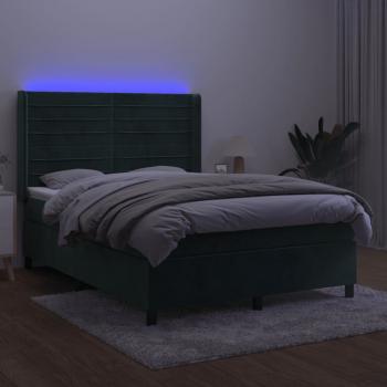 Boxspringbett mit Matratze & LED Dunkelgrün 140x200 cm Samt