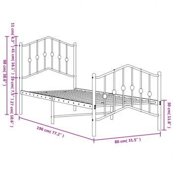 Bettgestell mit Kopf- und Fußteil Metall Schwarz 75x190 cm