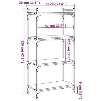 Bücherregal 4 Böden Schwarz 60x30x120 cm Holzwerkstoff