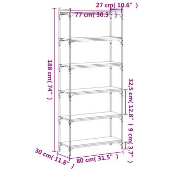 Bücherregal 6 Böden Räuchereiche 80x30x188 cm Holzwerkstoff