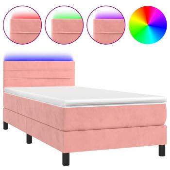 Boxspringbett mit Matratze & LED Rosa 90x190 cm Samt