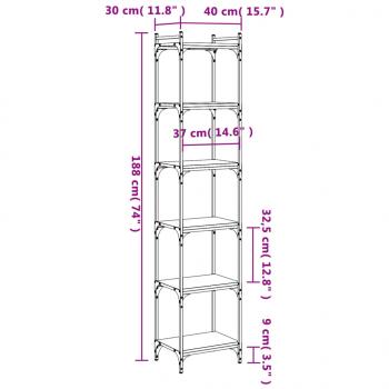 Bücherregal 6 Böden Braun Eiche-Optik 40x30x188cm Holzwerkstoff