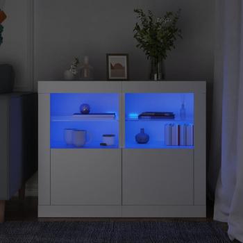 ARDEBO.de - Beistellschränke mit LED-Leuchten 2 Stk. Weiß Holzwerkstoff