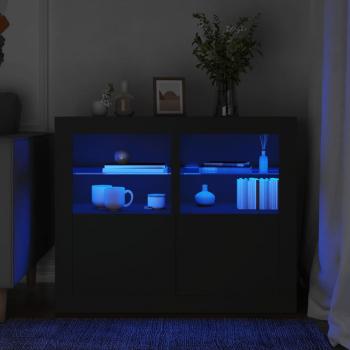 ARDEBO.de - Beistellschränke mit LED-Leuchten 2 Stk. Schwarz Holzwerkstoff