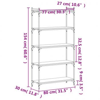 Bücherregal 5 Böden Räuchereiche 80x30x154 cm Holzwerkstoff