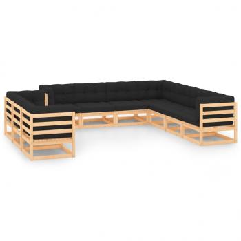 ARDEBO.de - 10-tlg. Garten-Lounge-Set mit Kissen Massivholz Kiefer