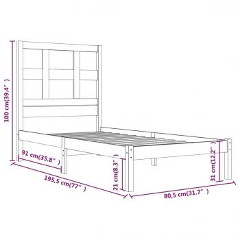 Massivholzbett Schwarz 75x190 cm