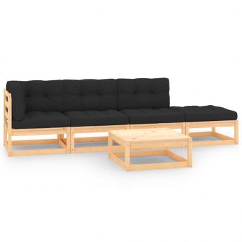 ARDEBO.de - 5-tlg. Garten-Lounge-Set mit Kissen Massivholz Kiefer