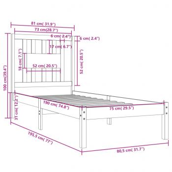 Massivholzbett Schwarz 75x190 cm