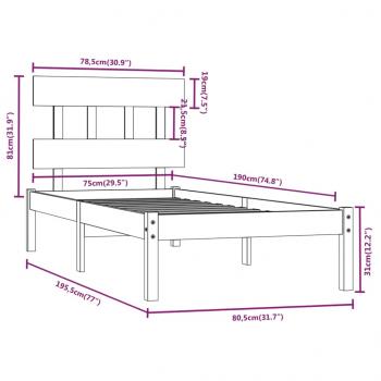 Massivholzbett Schwarz 75x190 cm