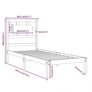 Massivholzbett Schwarz 75x190 cm