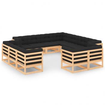 ARDEBO.de - 12-tlg. Garten-Lounge-Set mit Kissen Massivholz Kiefer