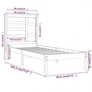 Massivholzbett 90x190 cm