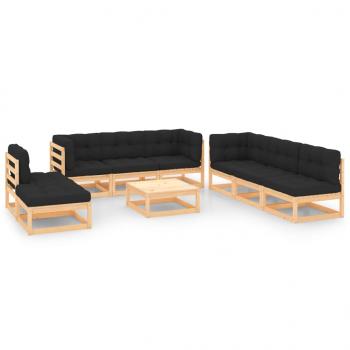 ARDEBO.de - 9-tlg. Garten-Lounge-Set mit Kissen Massivholz Kiefer