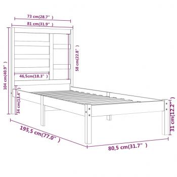 Massivholzbett Weiß 75x190 cm