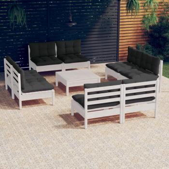 ARDEBO.de - 9-tlg. Garten-Lounge-Set mit Anthrazit Kissen Kiefernholz