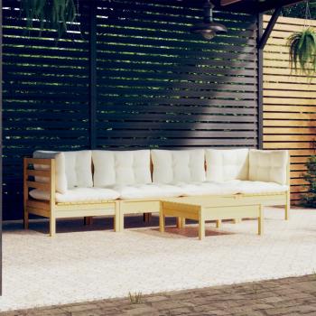 ARDEBO.de - 5-tlg. Garten-Lounge-Set mit Creme Kissen Kiefer Massivholz