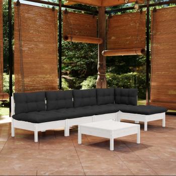 ARDEBO.de - 6-tlg. Garten-Lounge-Set mit Kissen Weiß Kiefernholz