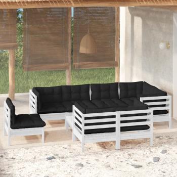 ARDEBO.de - 9-tlg. Garten-Lounge-Set mit Kissen Weiß Kiefer Massivholz