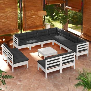 ARDEBO.de - 12-tlg. Garten-Lounge-Set mit Kissen Weiß Massivholz Kiefer