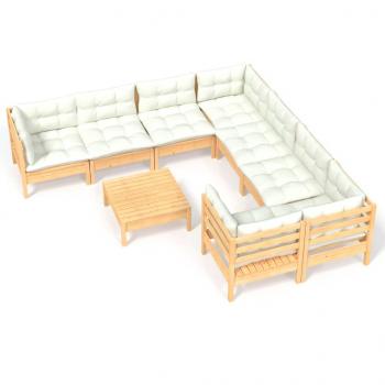 9-tlg. Garten-Lounge-Set mit Creme Kissen Kiefernholz