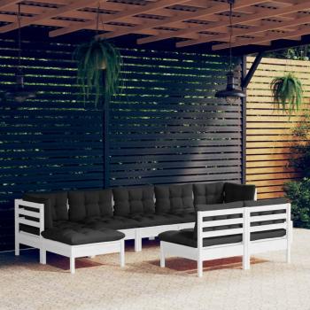 ARDEBO.de - 9-tlg. Garten-Lounge-Set mit Kissen Weiß Kiefernholz