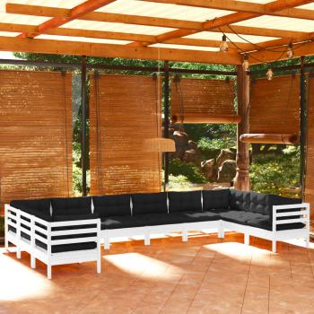 ARDEBO.de - 10-tlg. Garten-Lounge-Set mit Kissen Weiß Kiefernholz