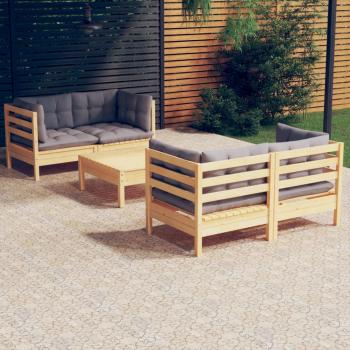 ARDEBO.de - 5-tlg. Garten-Lounge-Set mit Grauen Kissen Kiefernholz