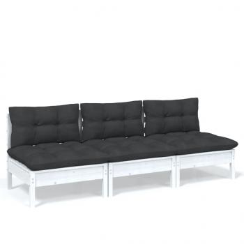 3-Sitzer-Gartensofa mit Anthrazit Kissen Massivholz Kiefer