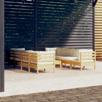 ARDEBO.de - 9-tlg. Garten-Lounge-Set mit Creme Kissen Massivholz Kiefer