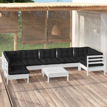 ARDEBO.de - 8-tlg. Garten-Lounge-Set mit Kissen Weiß Kiefernholz