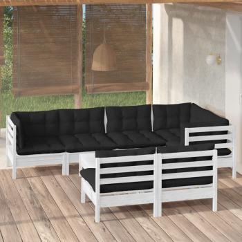 ARDEBO.de - 8-tlg. Garten-Lounge-Set mit Kissen Weiß Kiefer Massivholz