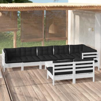 ARDEBO.de - 9-tlg. Garten-Lounge-Set mit Kissen Weiß Kiefer Massivholz