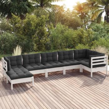 ARDEBO.de - 7-tlg. Garten-Lounge-Set mit Kissen Weiß Kiefer Massivholz