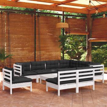 ARDEBO.de - 10-tlg. Garten-Lounge-Set mit Kissen Weiß Kiefer Massivholz