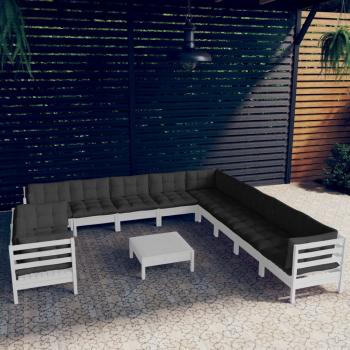 ARDEBO.de - 12-tlg. Garten-Lounge-Set mit Kissen Weiß Massivholz Kiefer