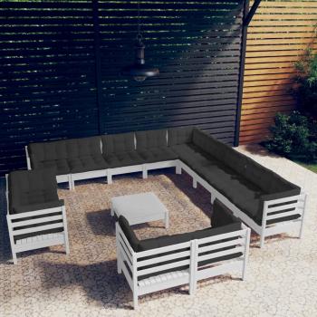 ARDEBO.de - 14-tlg. Garten-Lounge-Set mit Kissen Weiß Massivholz Kiefer