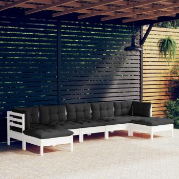 ARDEBO.de - 7-tlg. Garten-Lounge-Set mit Kissen Weiß Kiefernholz