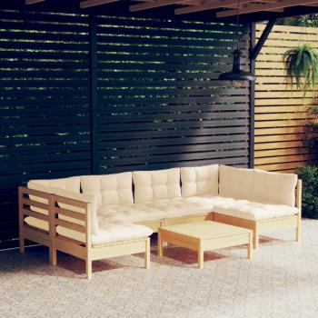 ARDEBO.de - 7-tlg. Garten-Lounge-Set mit Creme Kissen Massivholz Kiefer