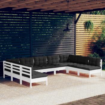 ARDEBO.de - 9-tlg. Garten-Lounge-Set mit Kissen Weiß Kiefer Massivholz