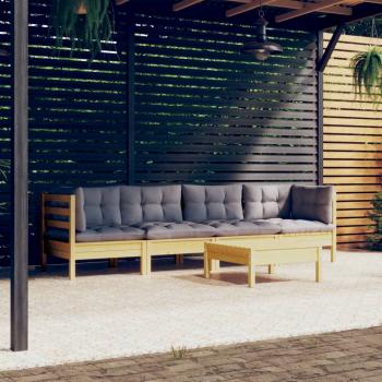 ARDEBO.de - 5-tlg. Garten-Lounge-Set mit Grauen Kissen Kiefer Massivholz