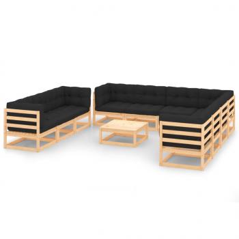 ARDEBO.de - 11-tlg. Garten-Lounge-Set mit Kissen Kiefer Massivholz