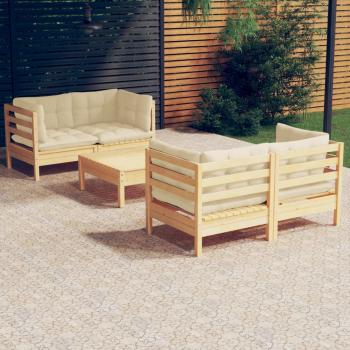 ARDEBO.de - 5-tlg. Garten-Lounge-Set mit Creme Kissen Kiefernholz