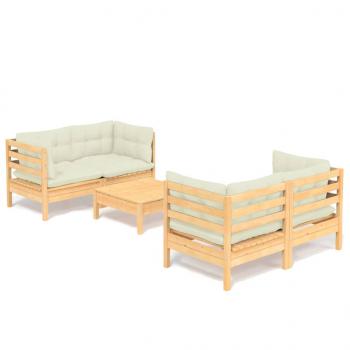 5-tlg. Garten-Lounge-Set mit Creme Kissen Kiefernholz