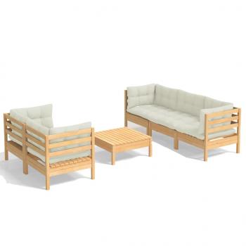 6-tlg. Garten-Lounge-Set mit Creme Kissen Kiefernholz