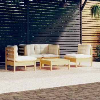 ARDEBO.de - 5-tlg. Garten-Lounge-Set mit Creme Kissen Kiefer Massivholz