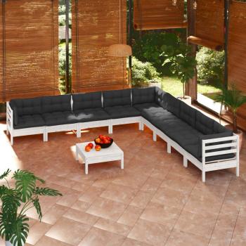 ARDEBO.de - 10-tlg. Garten-Lounge-Set mit Kissen Weiß Kiefer Massivholz