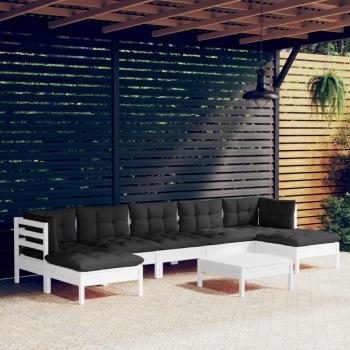 ARDEBO.de - 8-tlg. Garten-Lounge-Set mit Kissen Weiß Kiefernholz