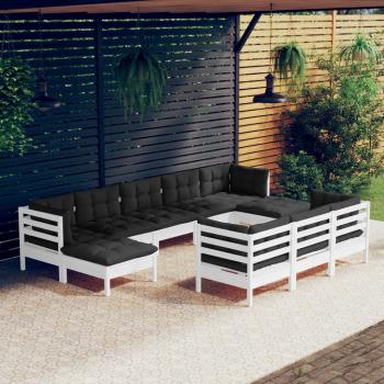 ARDEBO.de - 10-tlg. Garten-Lounge-Set mit Kissen Weiß Kiefer Massivholz